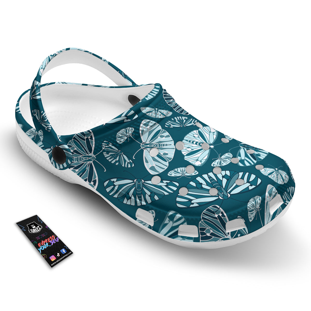 Butterfly Turquoise Print Pattern Clog-grizzshop
