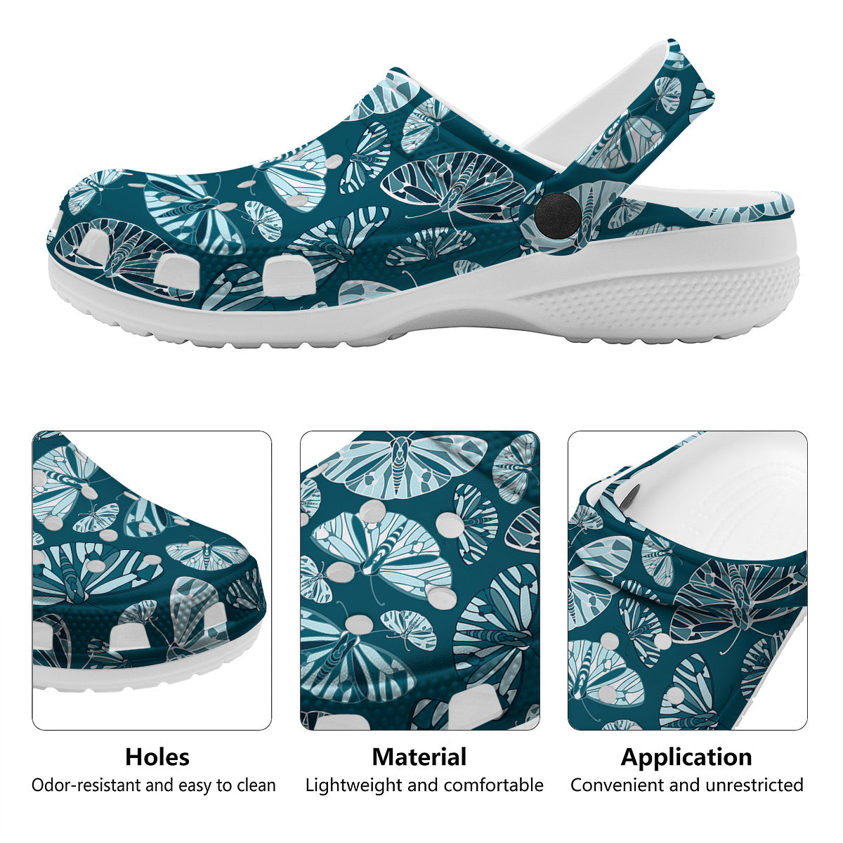 Butterfly Turquoise Print Pattern Clog-grizzshop