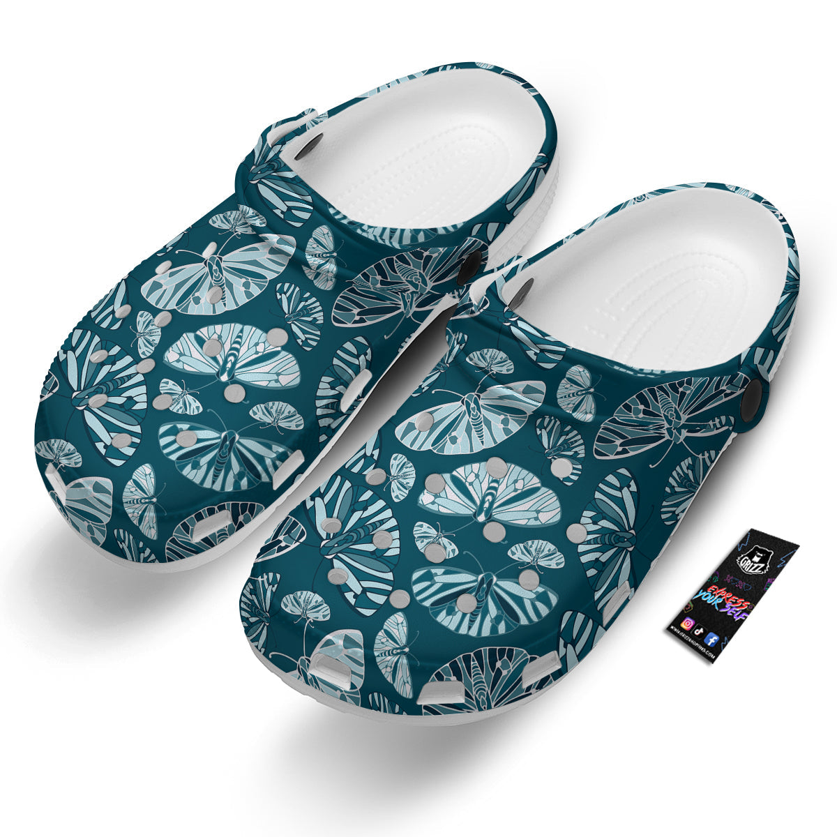 Butterfly Turquoise Print Pattern Clog-grizzshop
