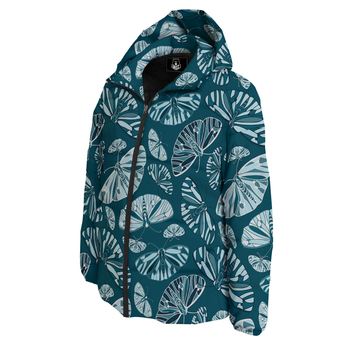 Butterfly Turquoise Print Pattern Down Jacket-grizzshop