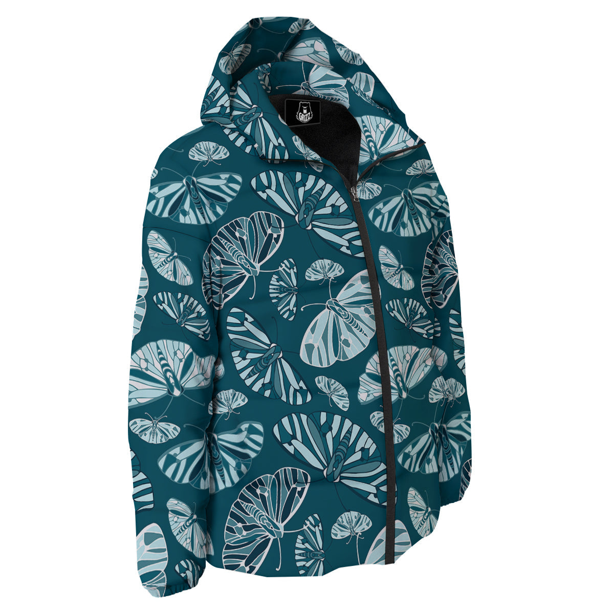 Butterfly Turquoise Print Pattern Down Jacket-grizzshop