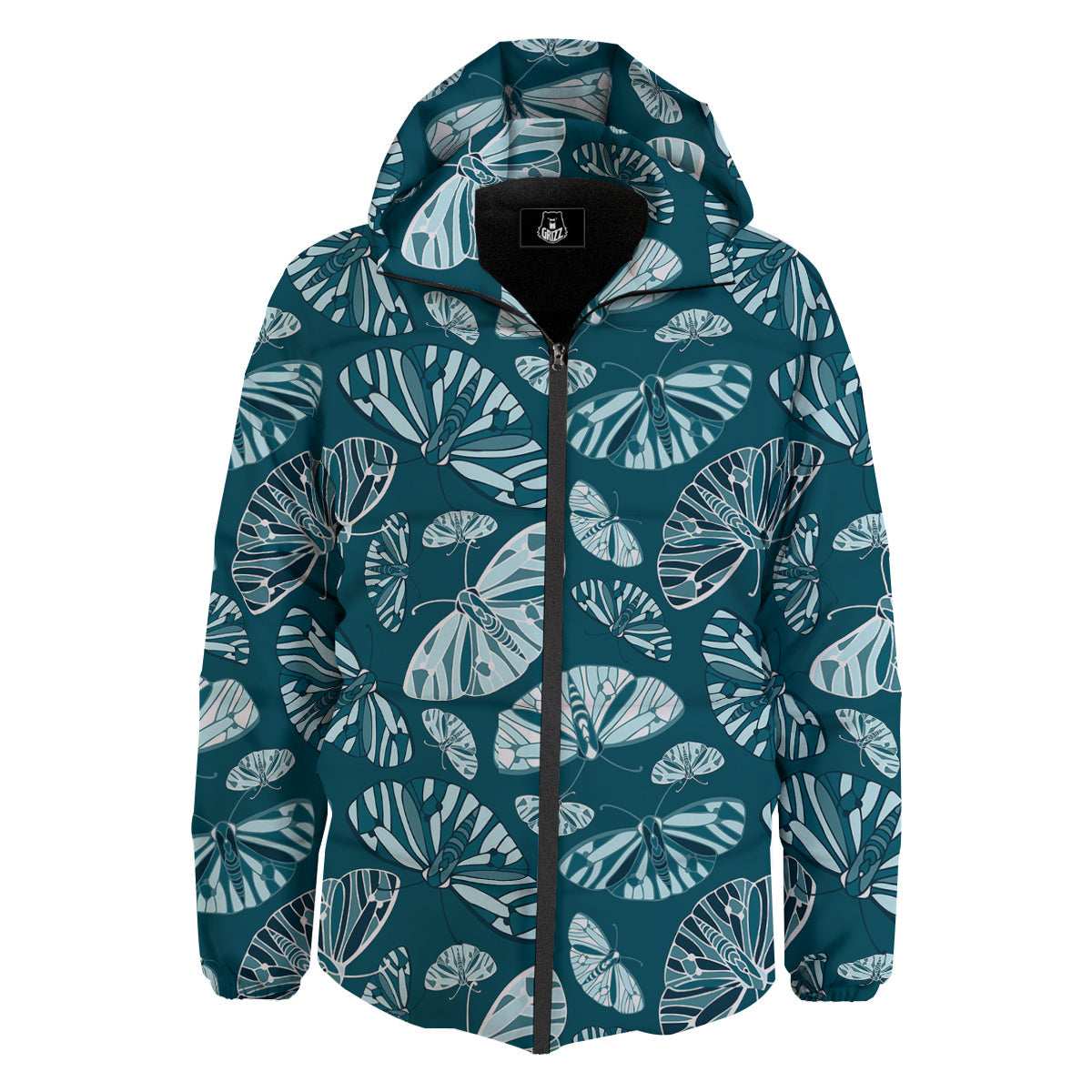 Butterfly Turquoise Print Pattern Down Jacket-grizzshop