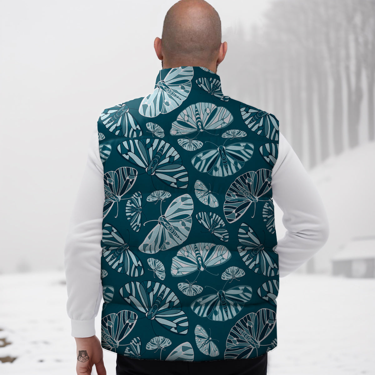 Butterfly Turquoise Print Pattern Down Vest