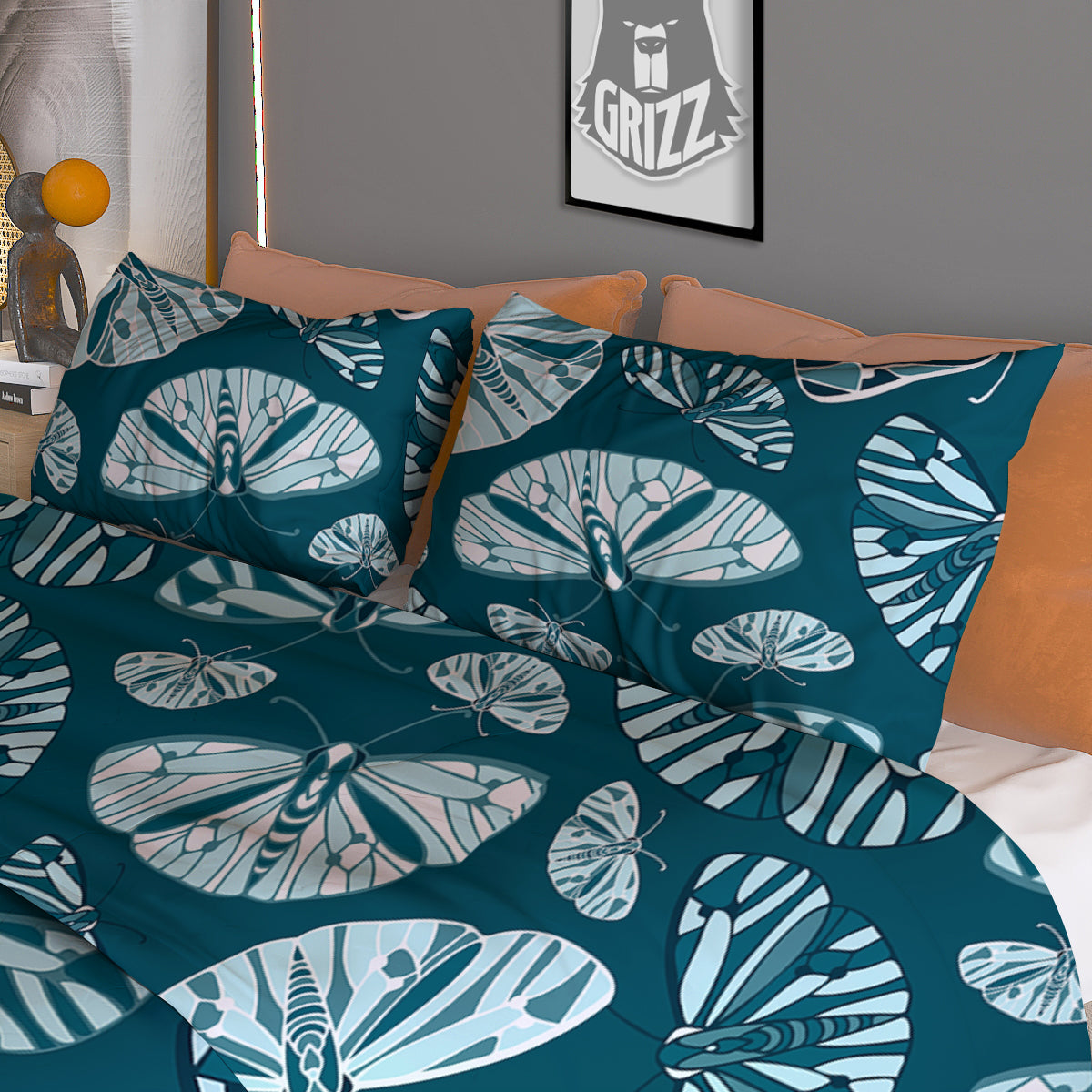 Butterfly Turquoise Print Pattern Duvet Cover Bedding Set