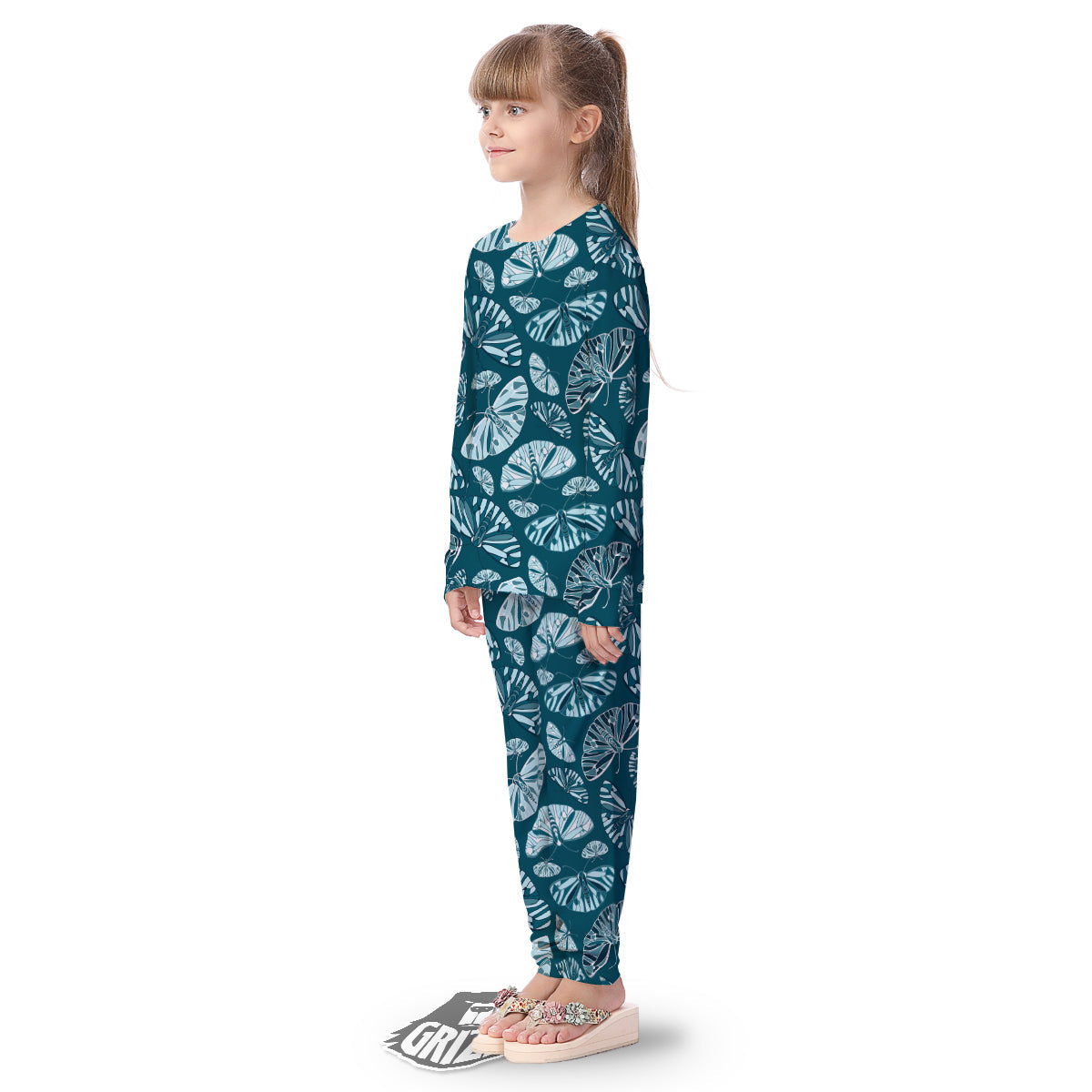 Butterfly Turquoise Print Pattern Kid's Pajamas-grizzshop