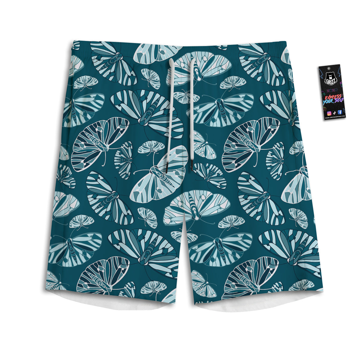 Butterfly Turquoise Print Pattern Men's Athletic Shorts