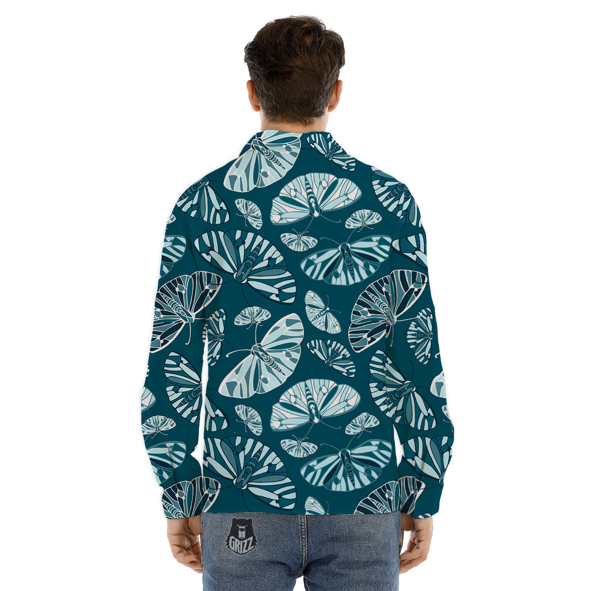 Butterfly Turquoise Print Pattern Men's Dress Shirts-grizzshop