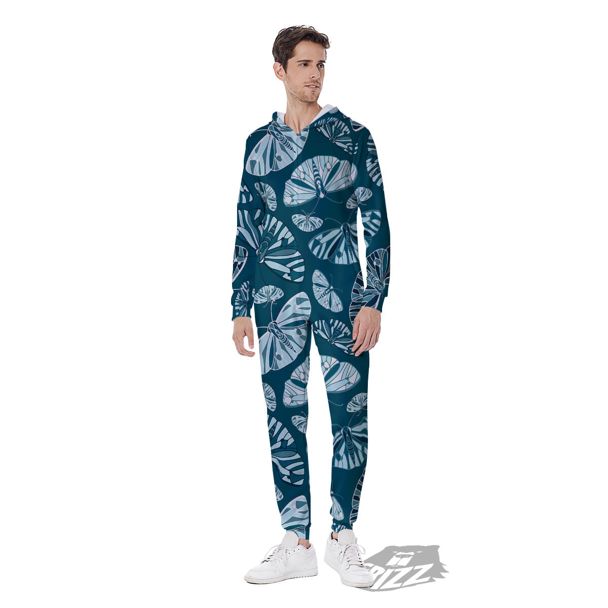 Butterfly Turquoise Print Pattern Men's Jumpsuit-grizzshop