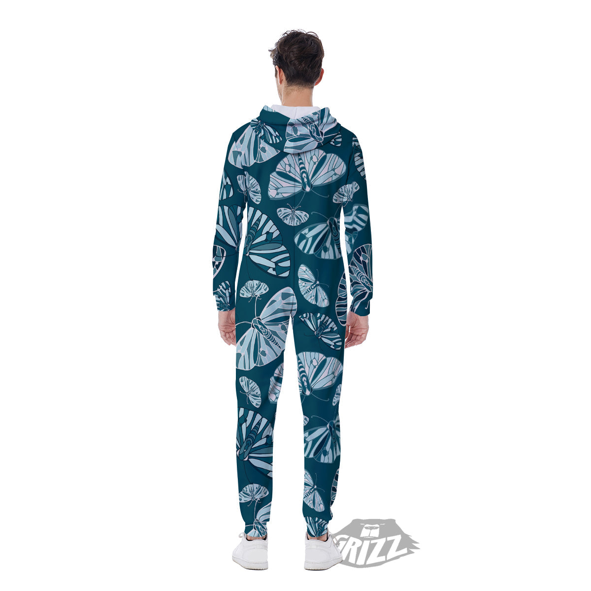 Butterfly Turquoise Print Pattern Men's Jumpsuit-grizzshop
