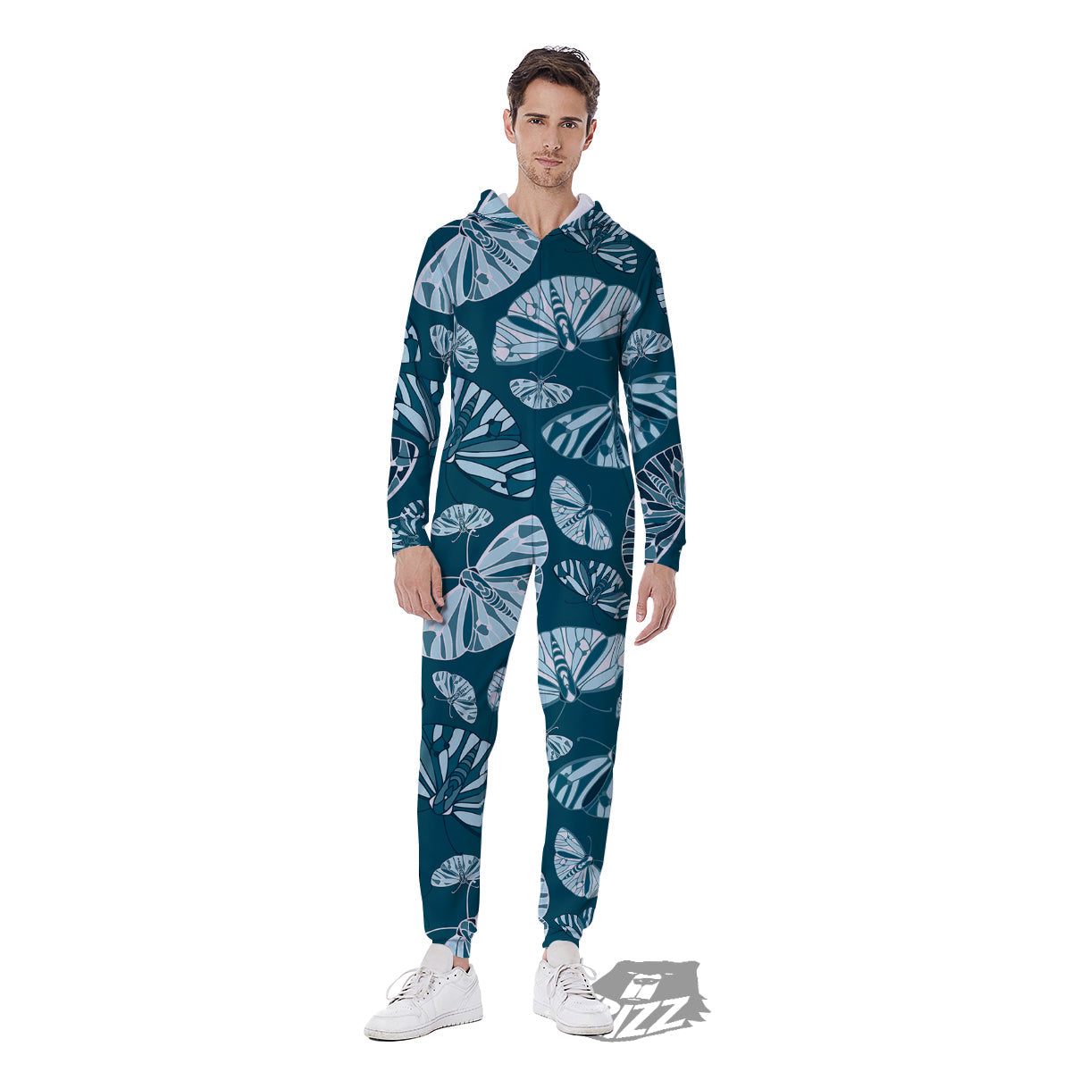 Butterfly Turquoise Print Pattern Men's Jumpsuit-grizzshop