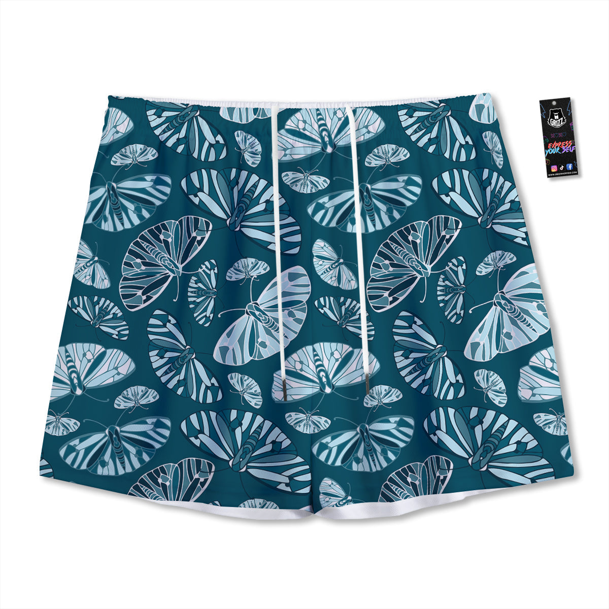 Butterfly Turquoise Print Pattern Mesh Shorts