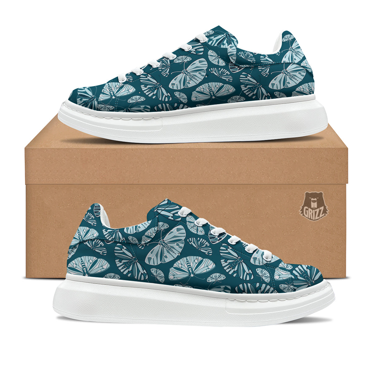 Butterfly Turquoise Print Pattern Platform Shoes-grizzshop