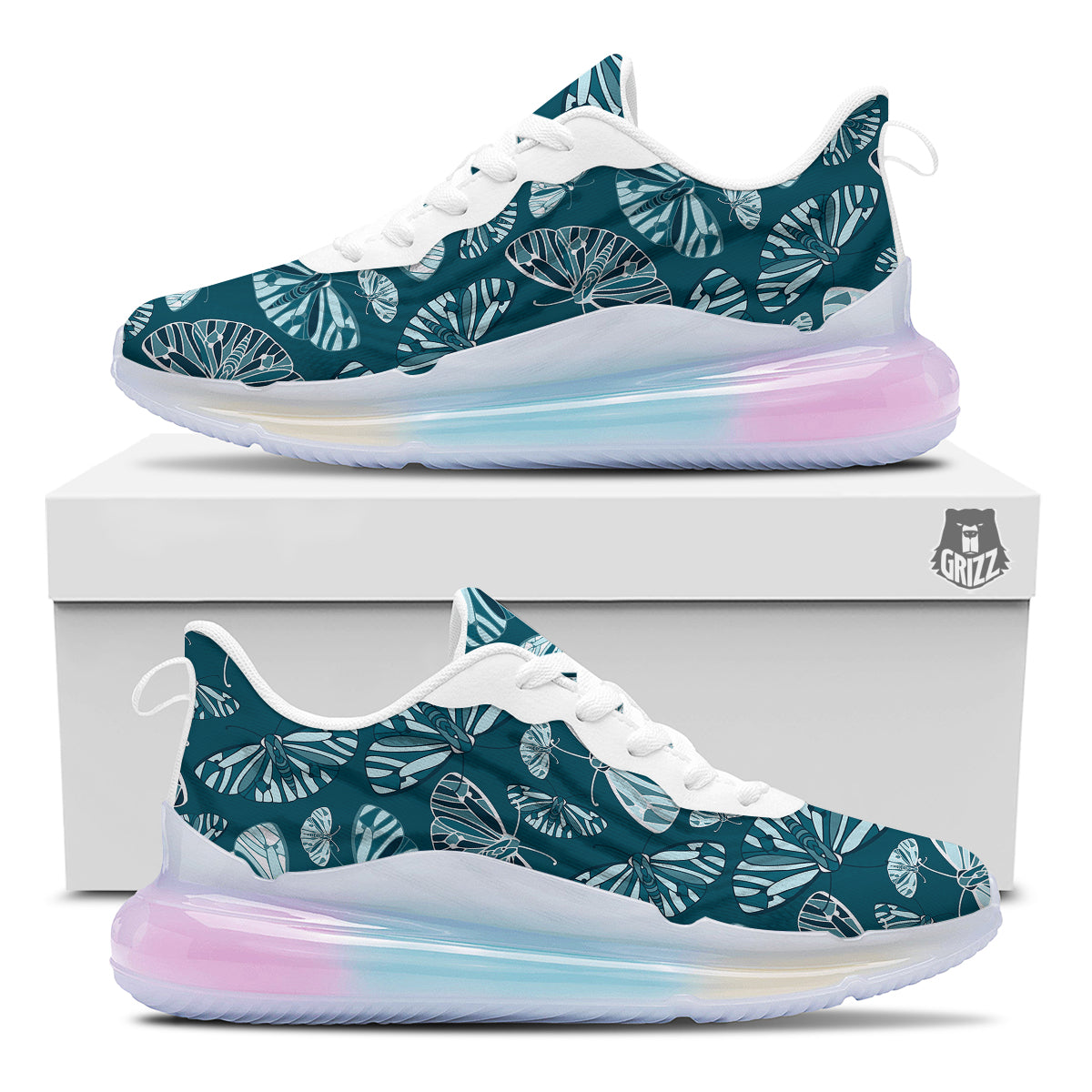 Butterfly Turquoise Print Pattern Running Sneakers-grizzshop