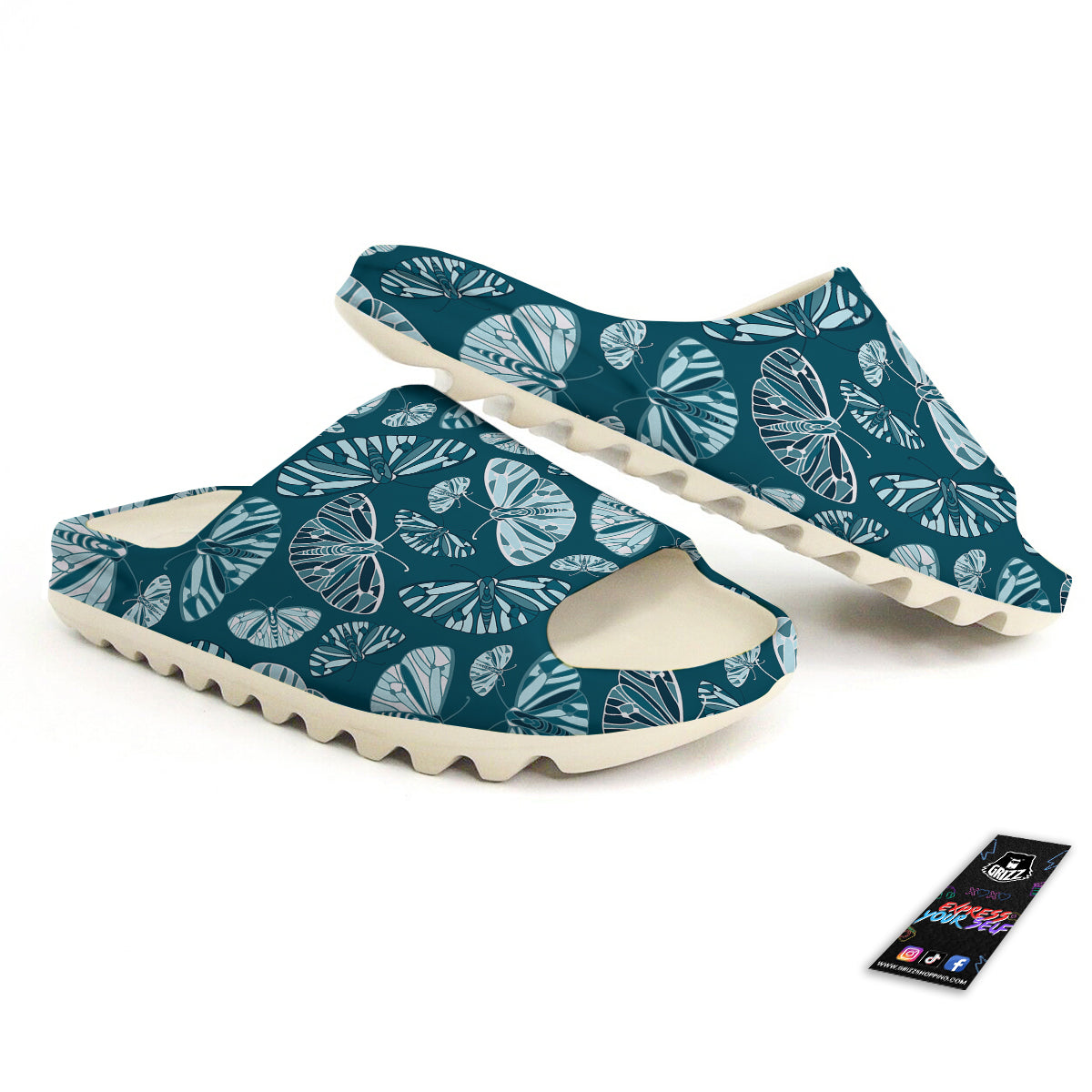 Butterfly Turquoise Print Pattern Sandals-grizzshop