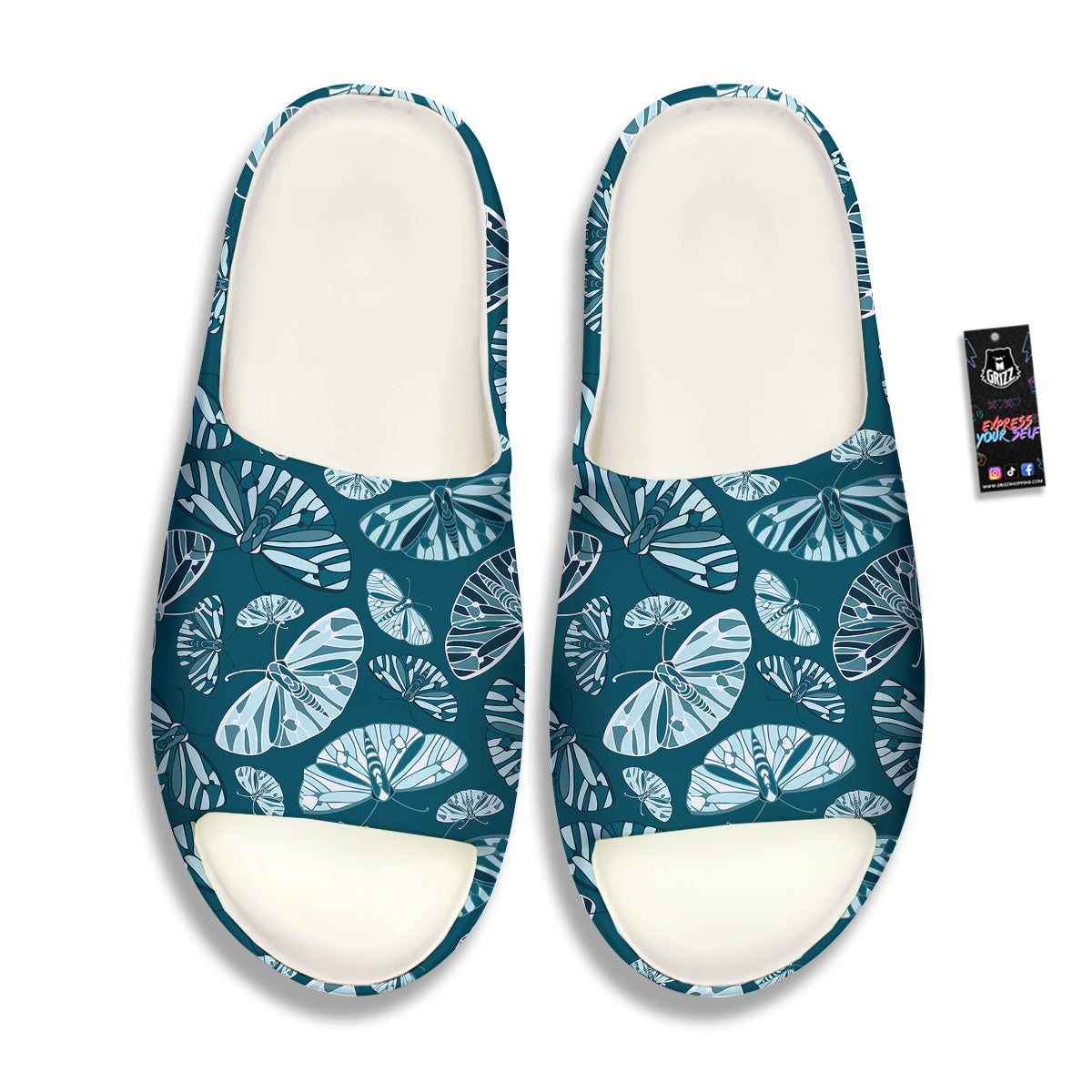 Butterfly Turquoise Print Pattern Sandals-grizzshop