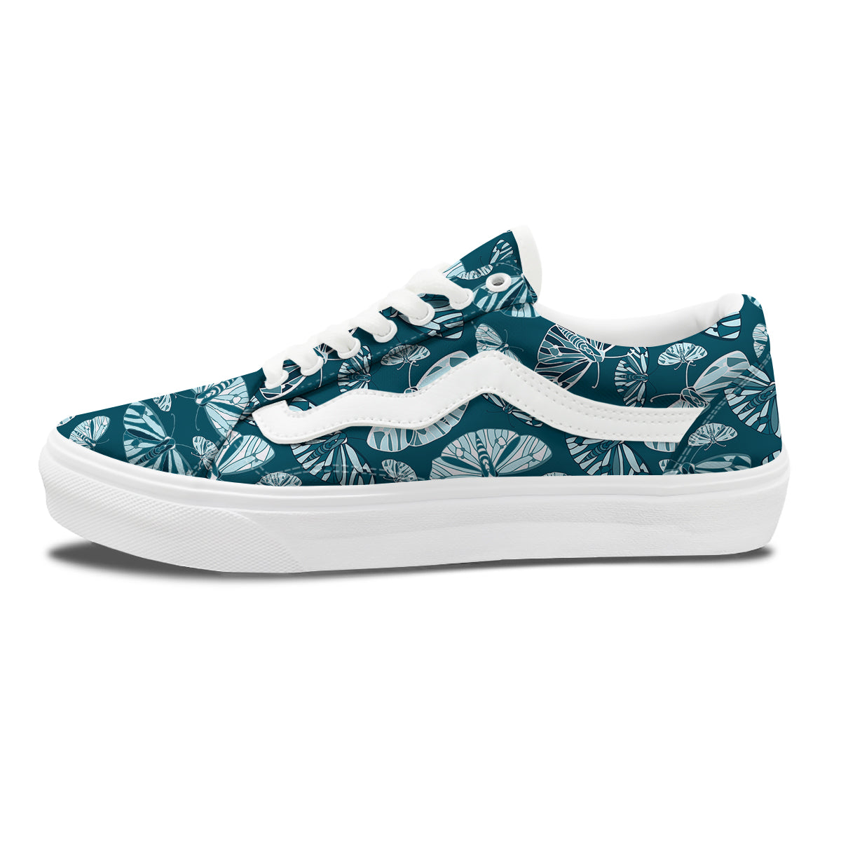 Butterfly Turquoise Print Pattern Skate Shoes-grizzshop