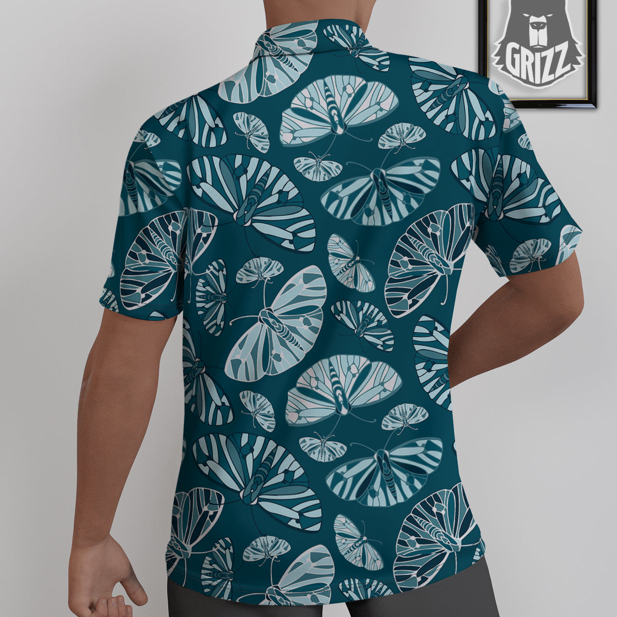 Butterfly Turquoise Print Pattern Untucked Shirts-grizzshop