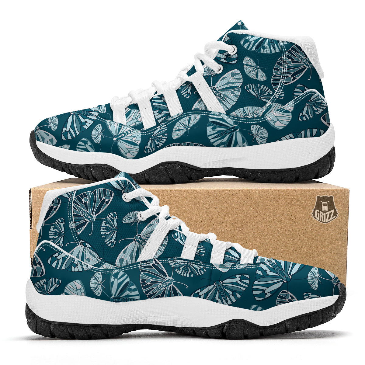 Butterfly Turquoise Print Pattern White Bball Shoes-grizzshop