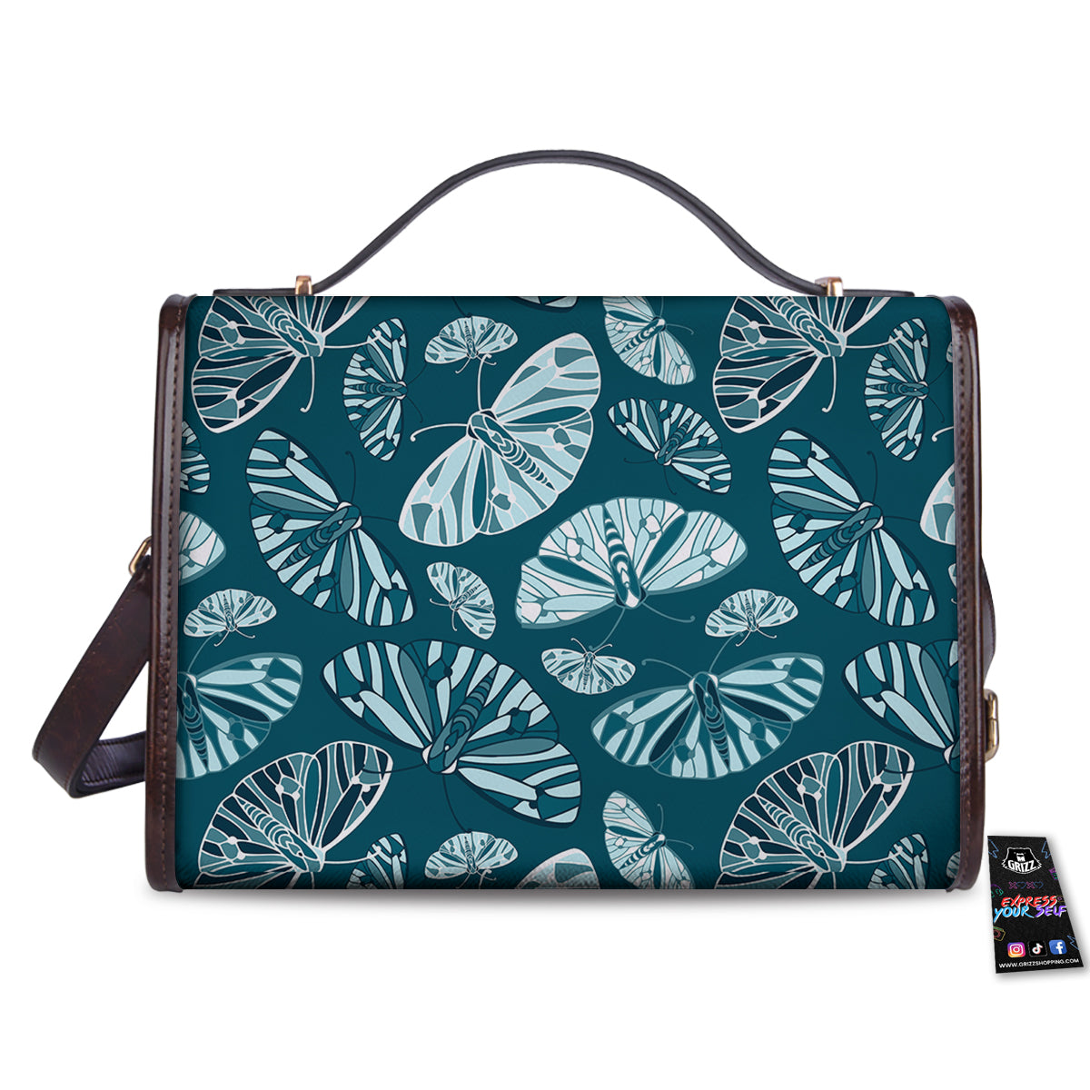 Butterfly Turquoise Print Pattern Women's Satchel Bag-grizzshop
