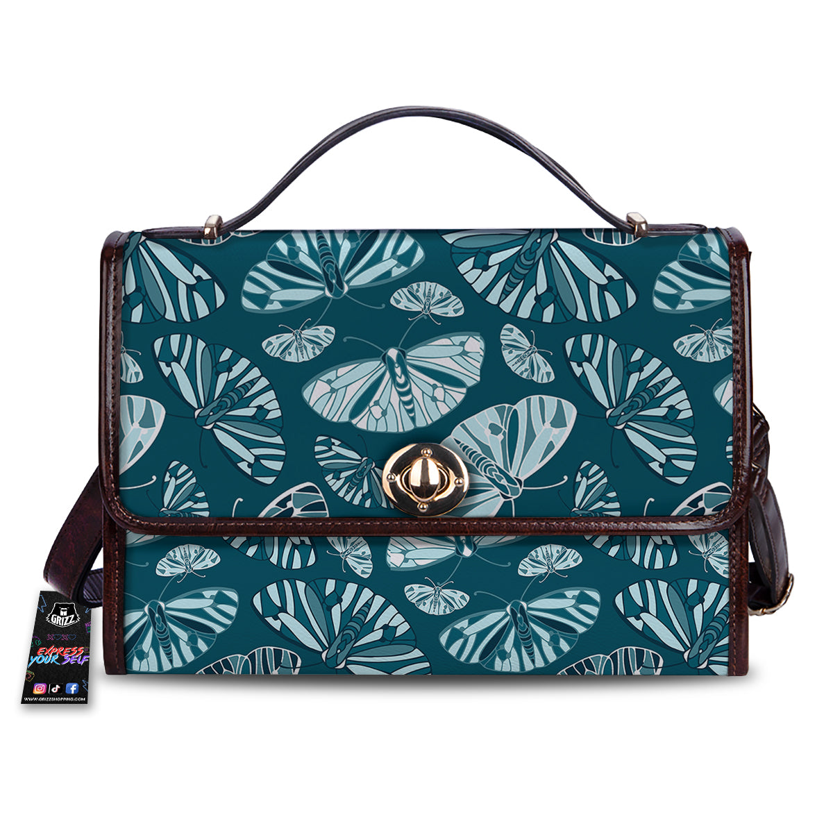 Butterfly Turquoise Print Pattern Women's Satchel Bag-grizzshop