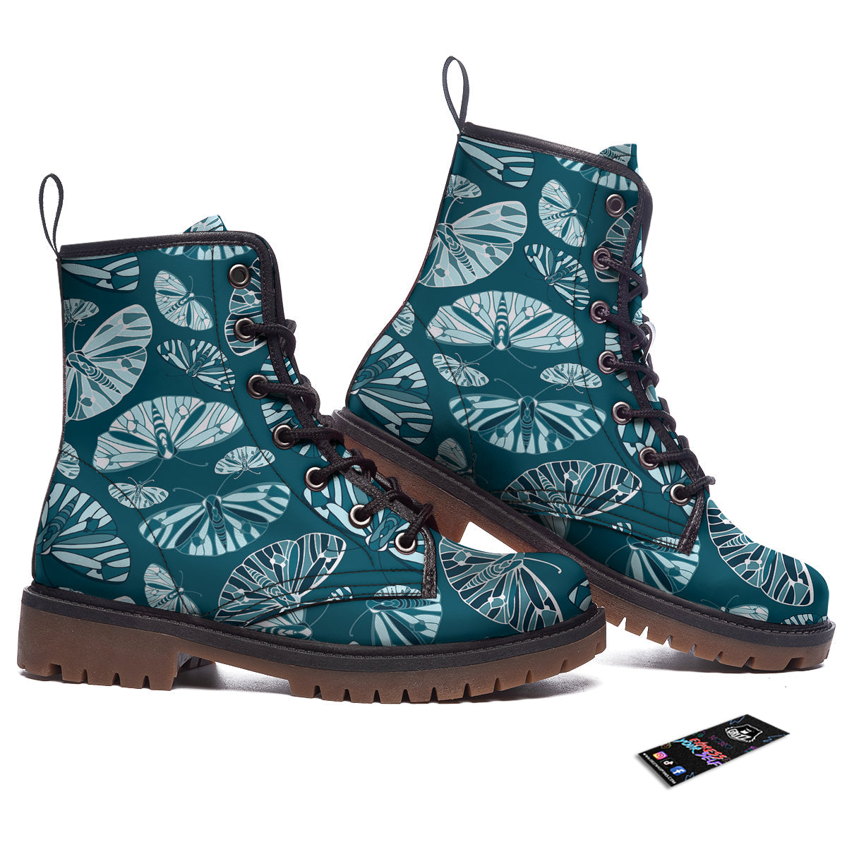Butterfly Turquoise Print Pattern Work Boots-grizzshop