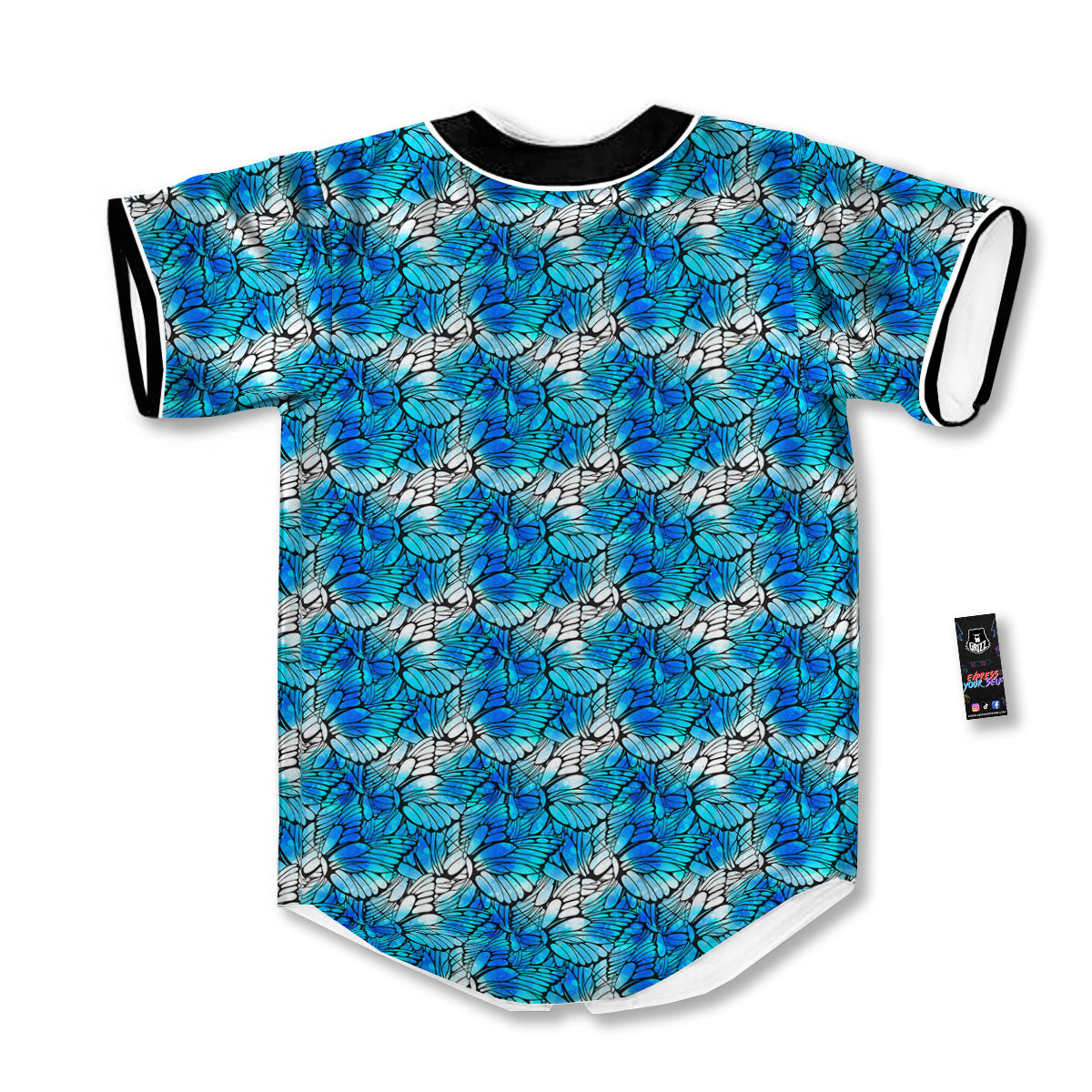 Butterfly Watercolor Blue Print Pattern Baseball Jersey-grizzshop