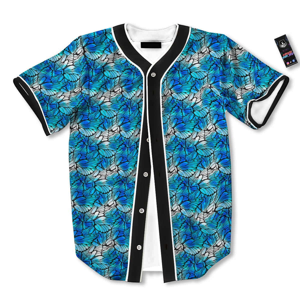 Butterfly Watercolor Blue Print Pattern Baseball Jersey-grizzshop