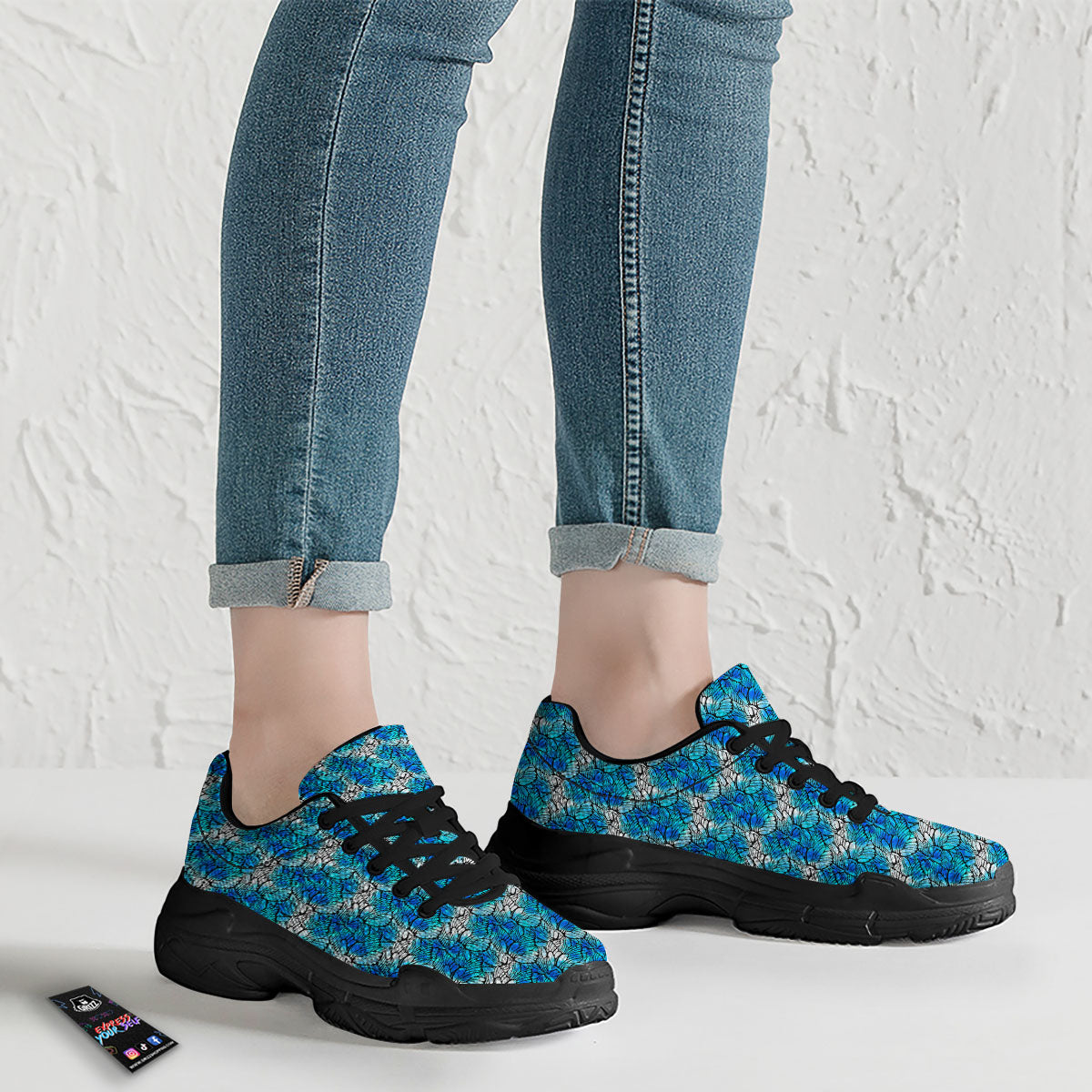 Butterfly Watercolor Blue Print Pattern Black Chunky Shoes-grizzshop