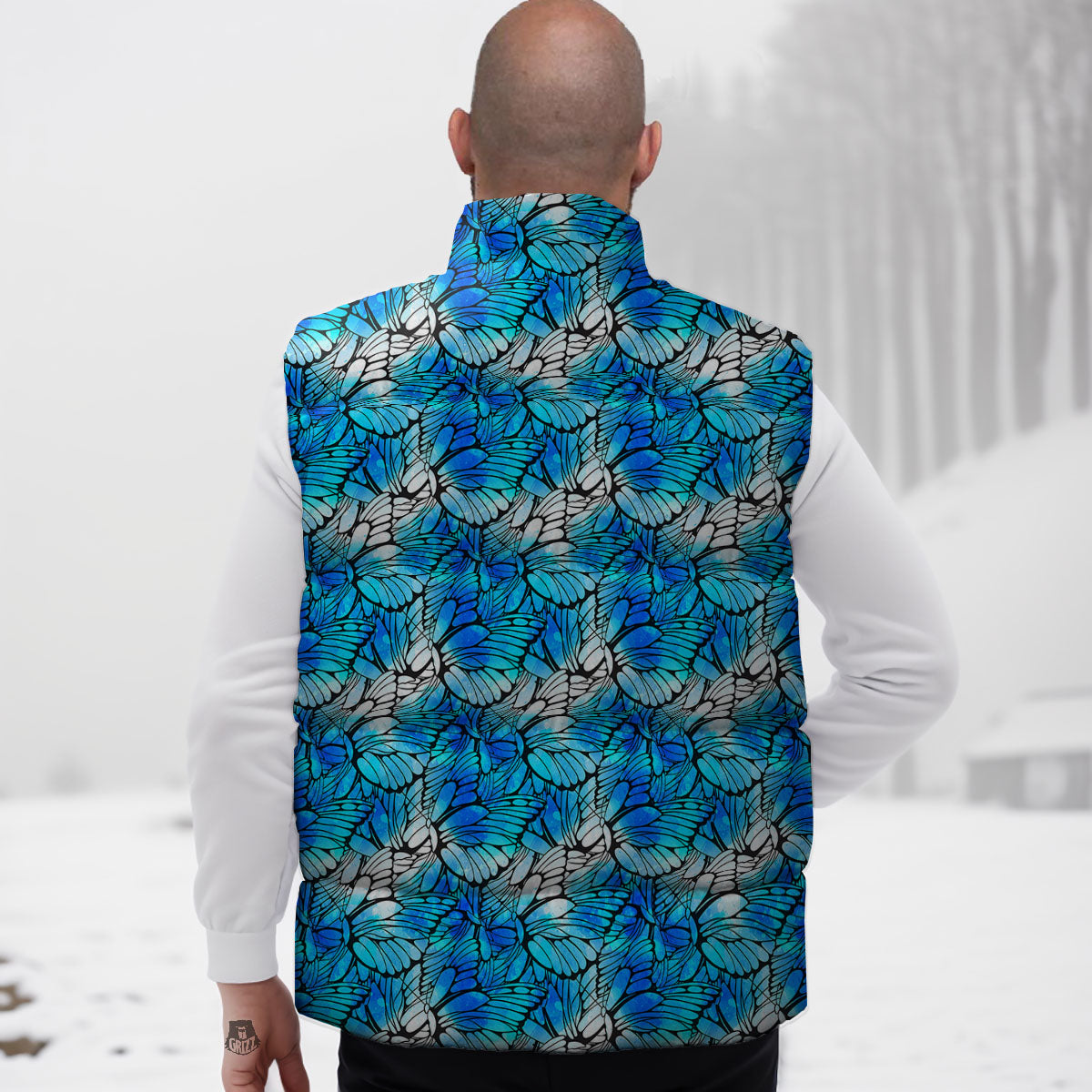 Butterfly Watercolor Blue Print Pattern Down Vest