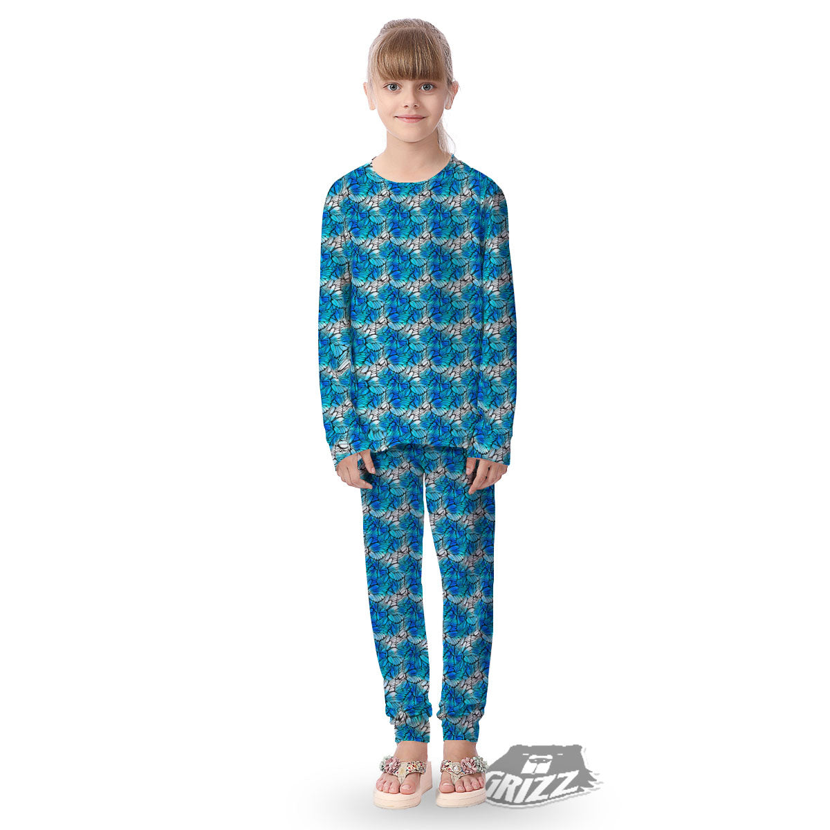 Butterfly Watercolor Blue Print Pattern Kid's Pajamas-grizzshop