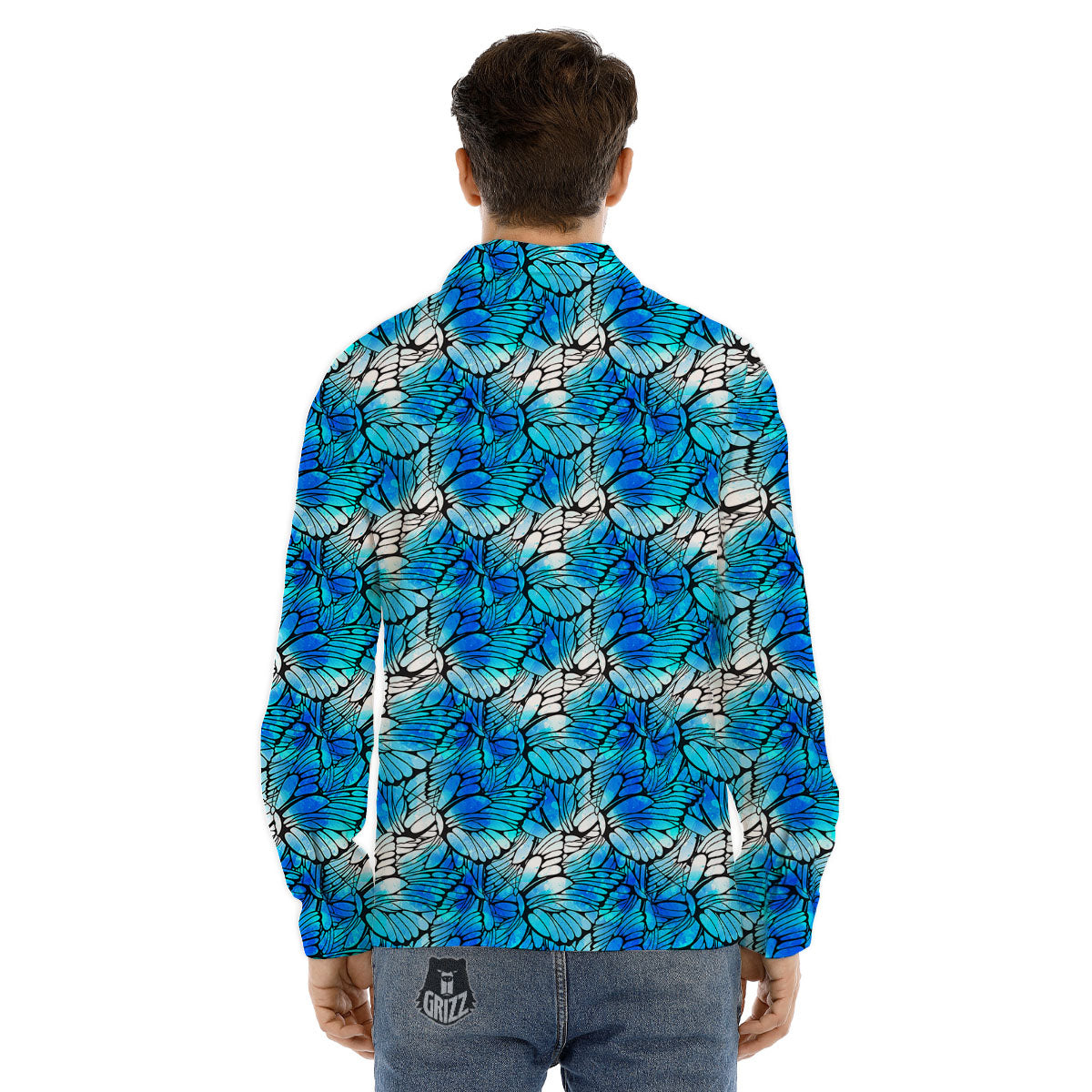 Butterfly Watercolor Blue Print Pattern Men's Dress Shirts-grizzshop