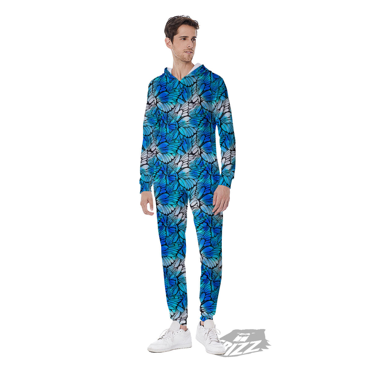 Butterfly Watercolor Blue Print Pattern Men's Jumpsuit-grizzshop