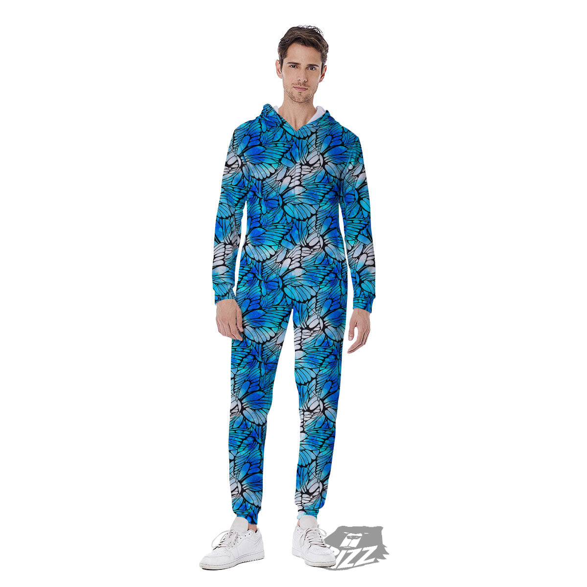 Butterfly Watercolor Blue Print Pattern Men's Jumpsuit-grizzshop