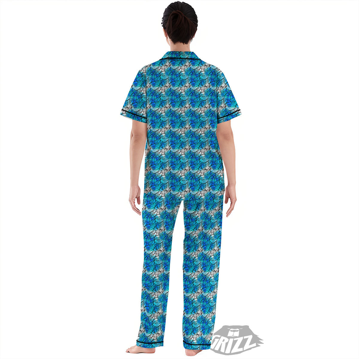 Butterfly Watercolor Blue Print Pattern Women's Pajamas Set-grizzshop