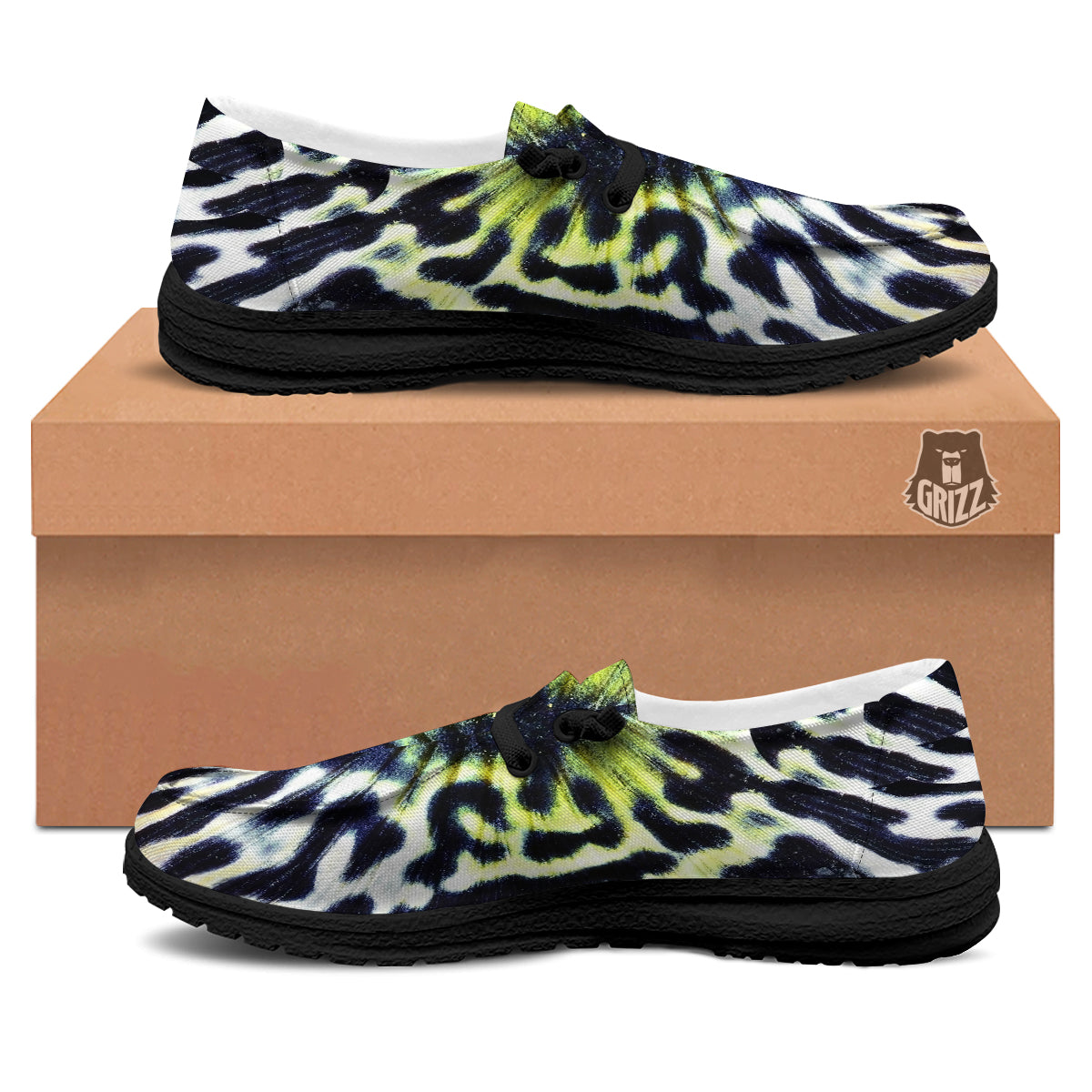Butterfly Wing Skin Black White And Green Print Black Loafers-grizzshop