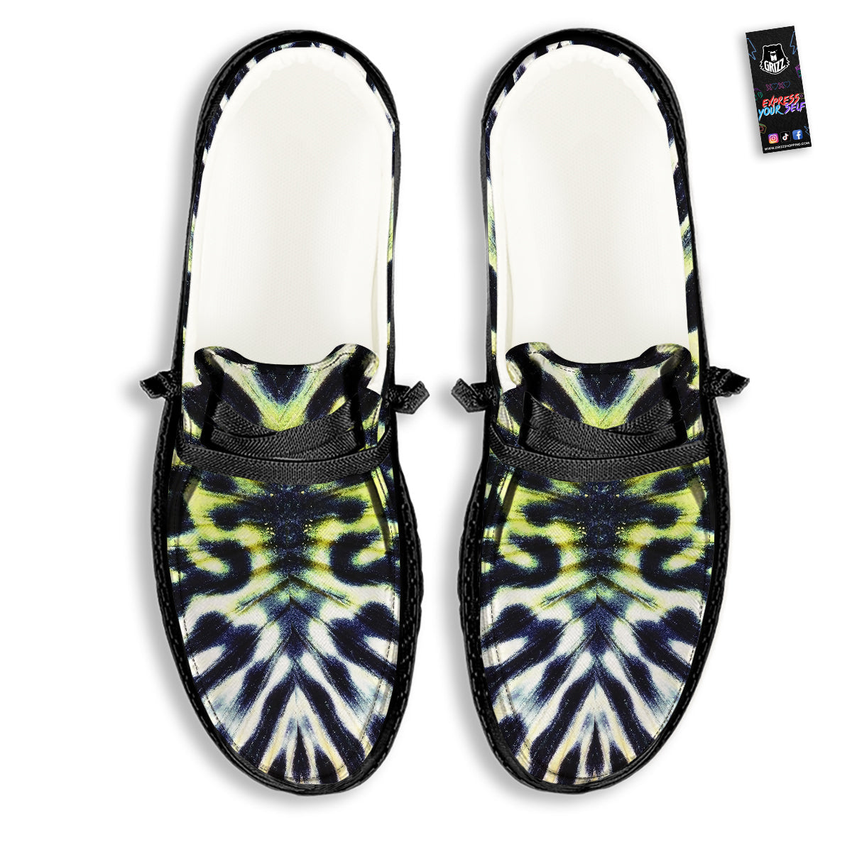 Butterfly Wing Skin Black White And Green Print Black Loafers-grizzshop