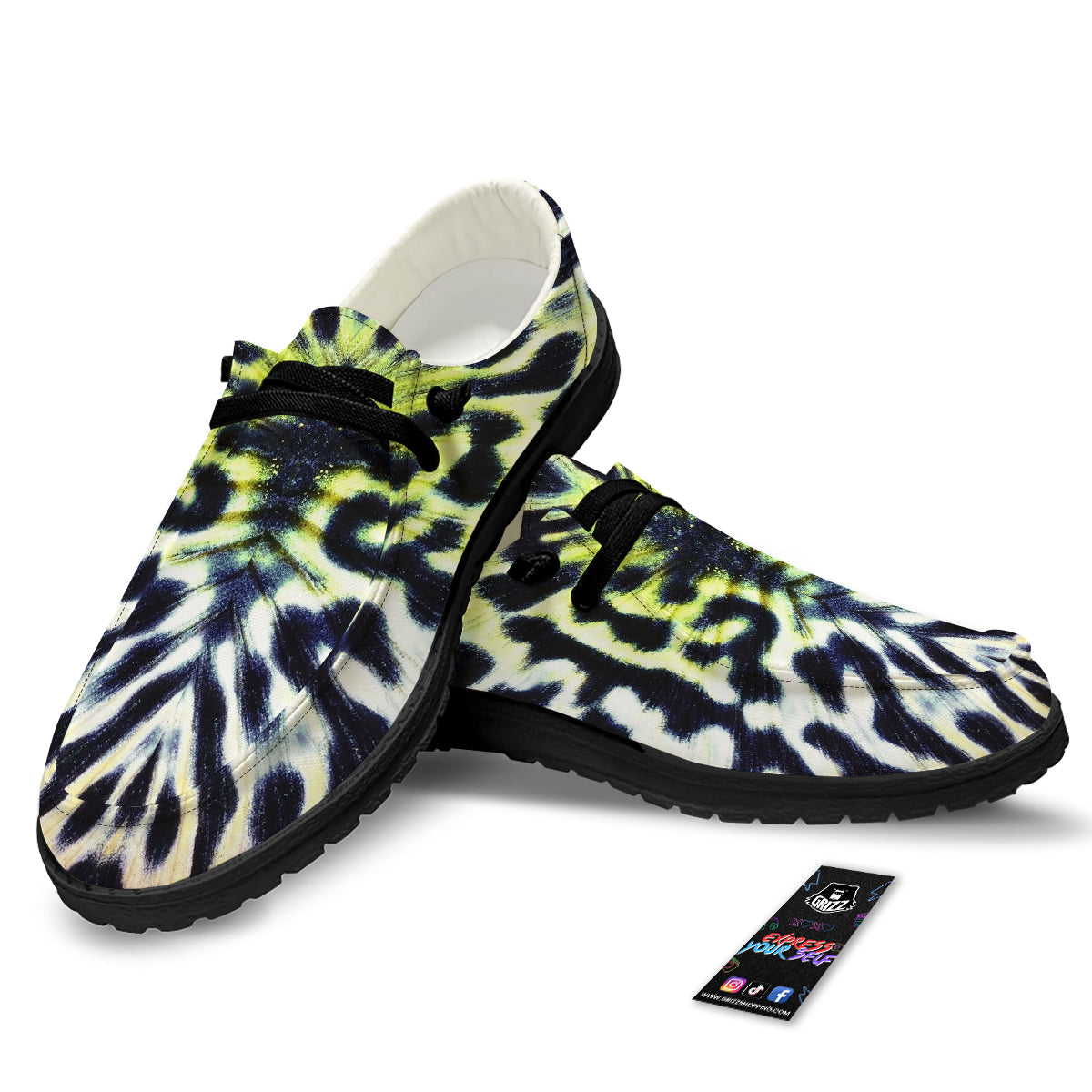 Butterfly Wing Skin Black White And Green Print Black Loafers-grizzshop