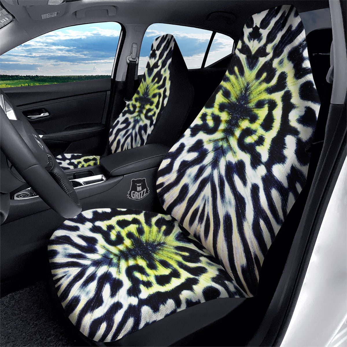 Butterfly Wing Skin Black White And Green Print Car Seat Covers-grizzshop