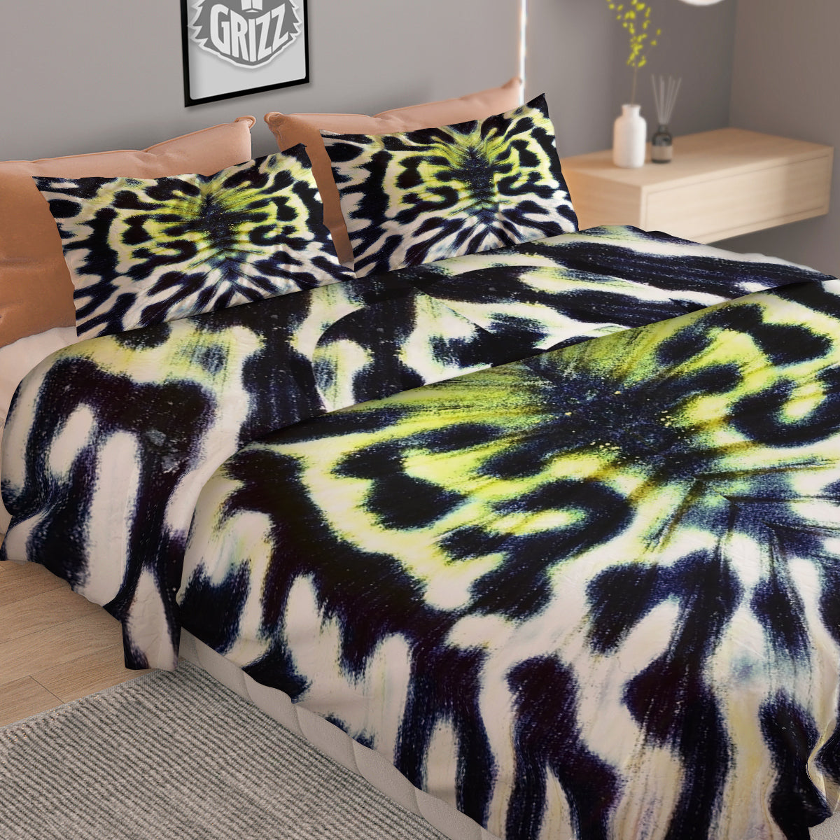 Butterfly Wing Skin Black White And Green Print Duvet Cover Bedding Set