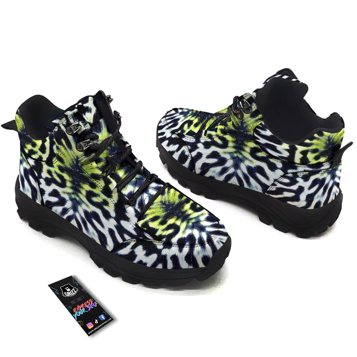 Butterfly Wing Skin Black White And Green Print Hiking Shoes-grizzshop