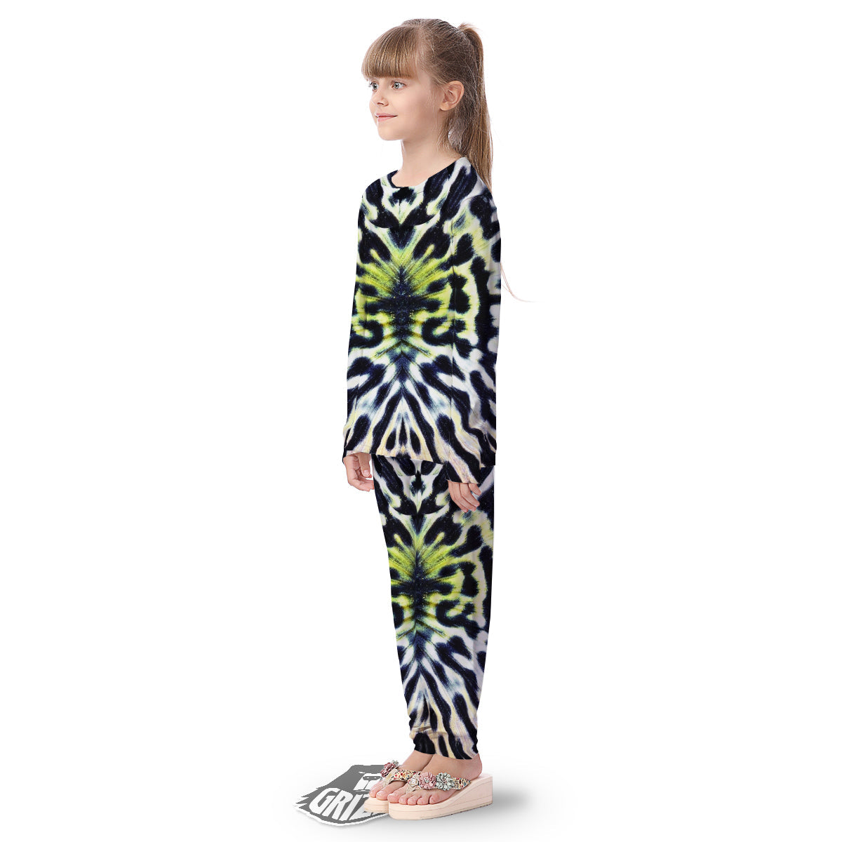 Butterfly Wing Skin Black White And Green Print Kid's Pajamas-grizzshop