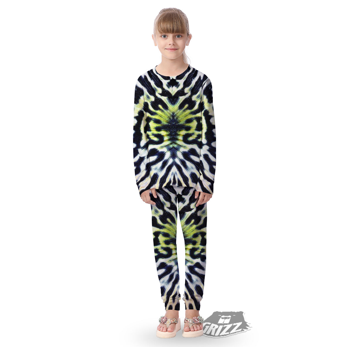Butterfly Wing Skin Black White And Green Print Kid's Pajamas-grizzshop