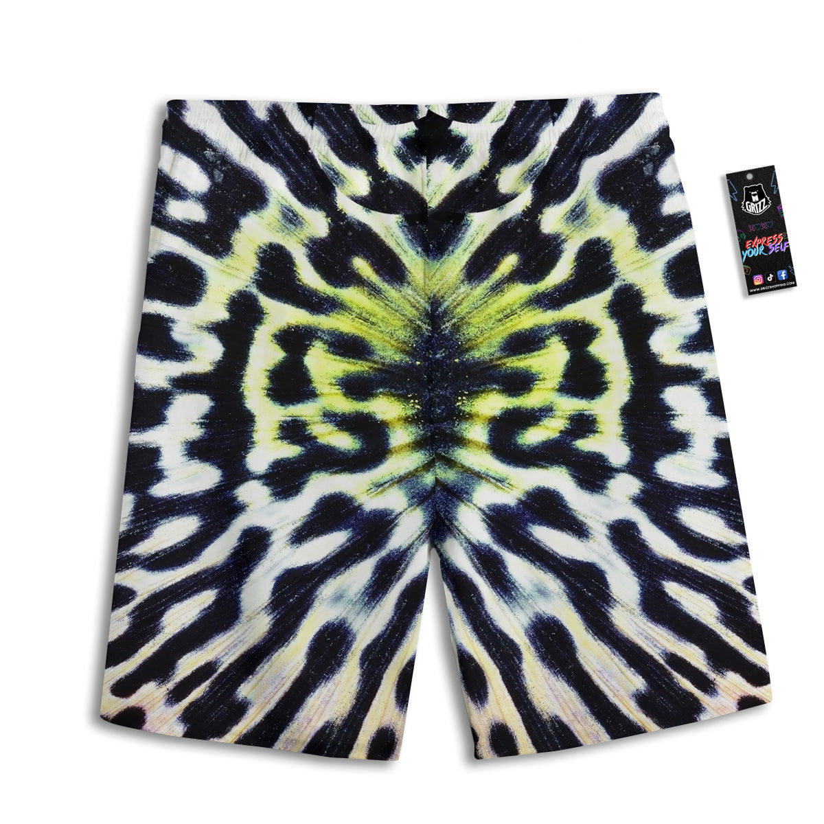 Butterfly Wing Skin Black White And Green Print Men's Athletic Shorts