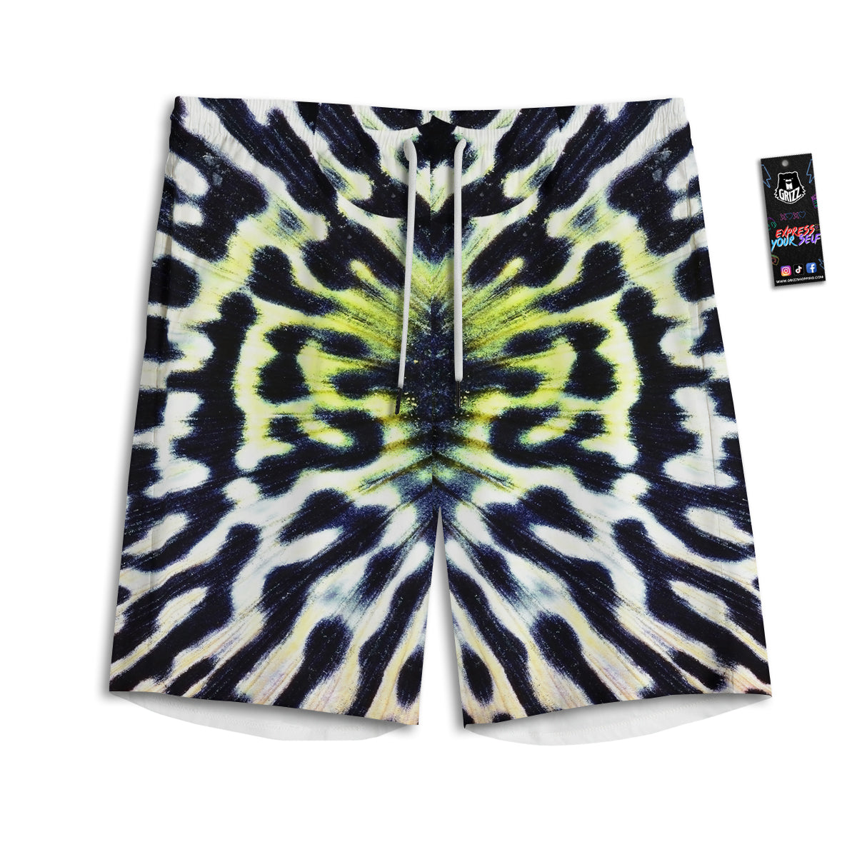 Butterfly Wing Skin Black White And Green Print Men's Athletic Shorts