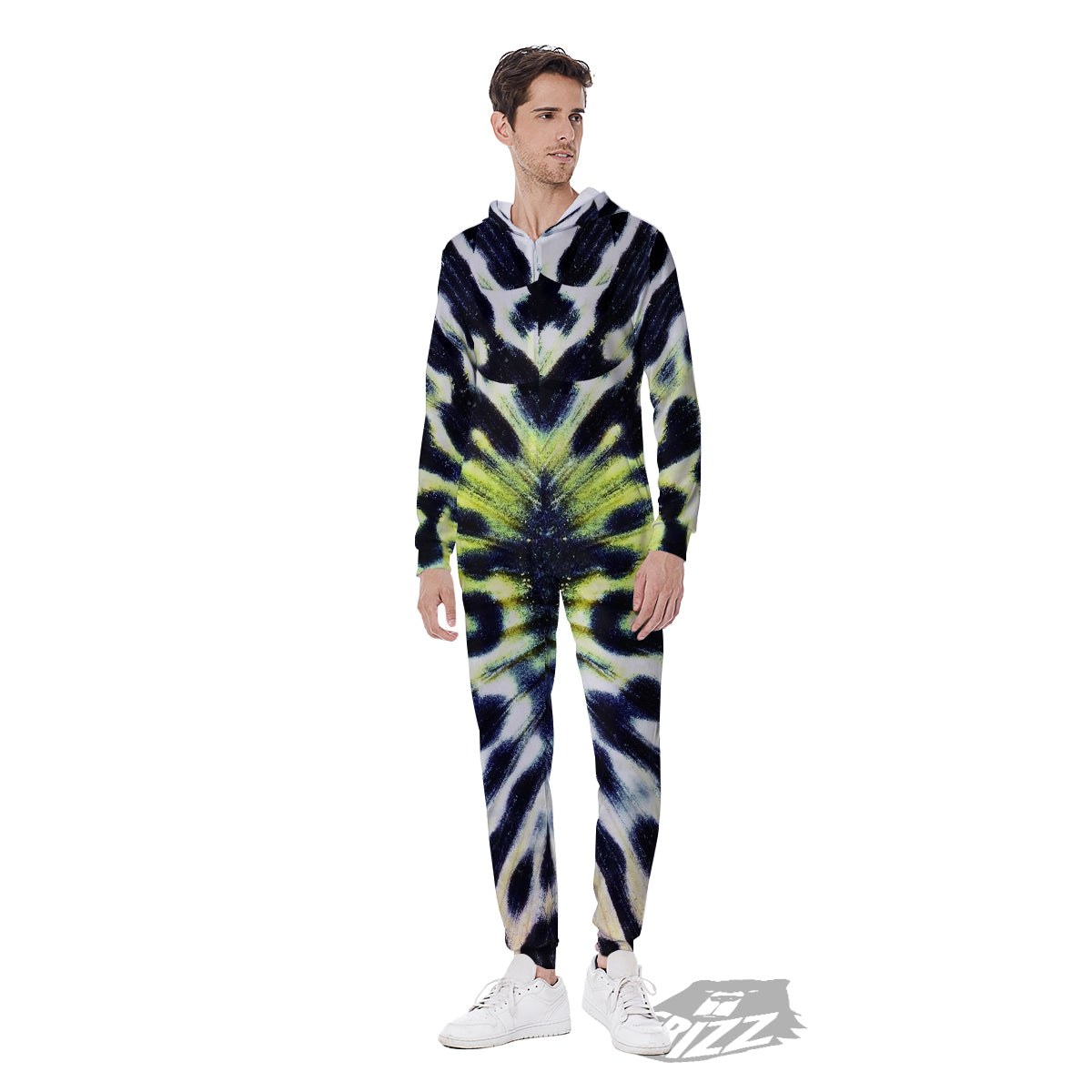 Butterfly Wing Skin Black White And Green Print Men's Jumpsuit-grizzshop