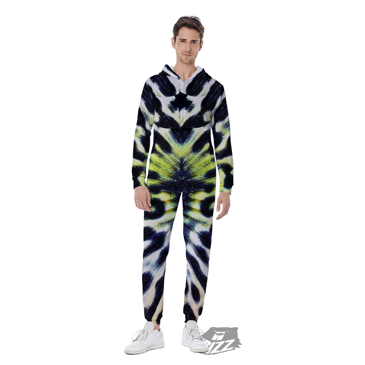 Butterfly Wing Skin Black White And Green Print Men's Jumpsuit-grizzshop