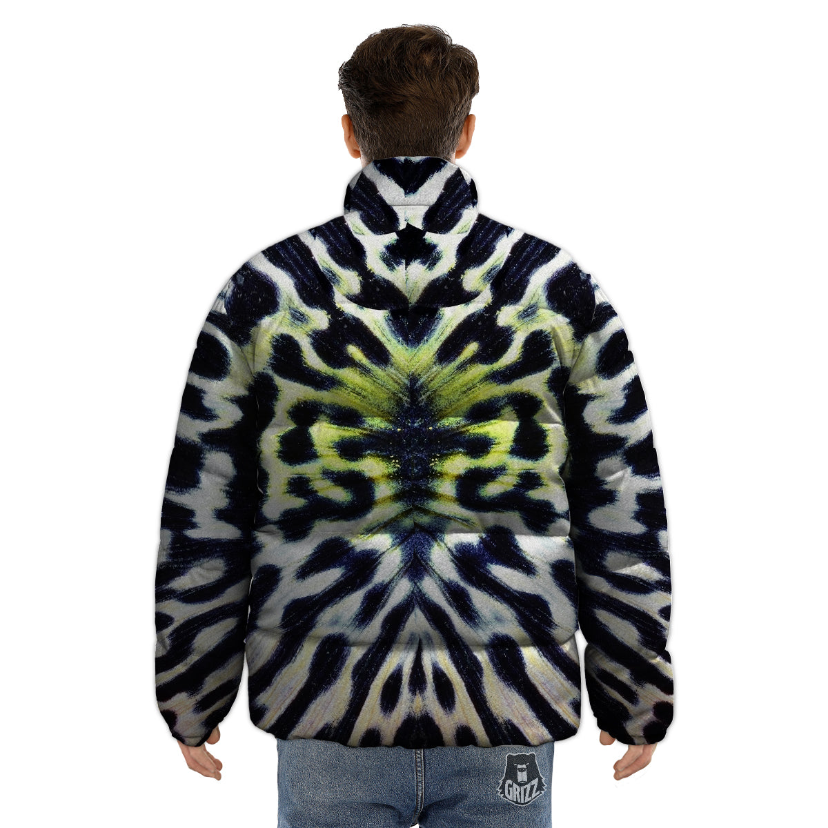 Butterfly Wing Skin Black White And Green Print Puffer Jacket-grizzshop