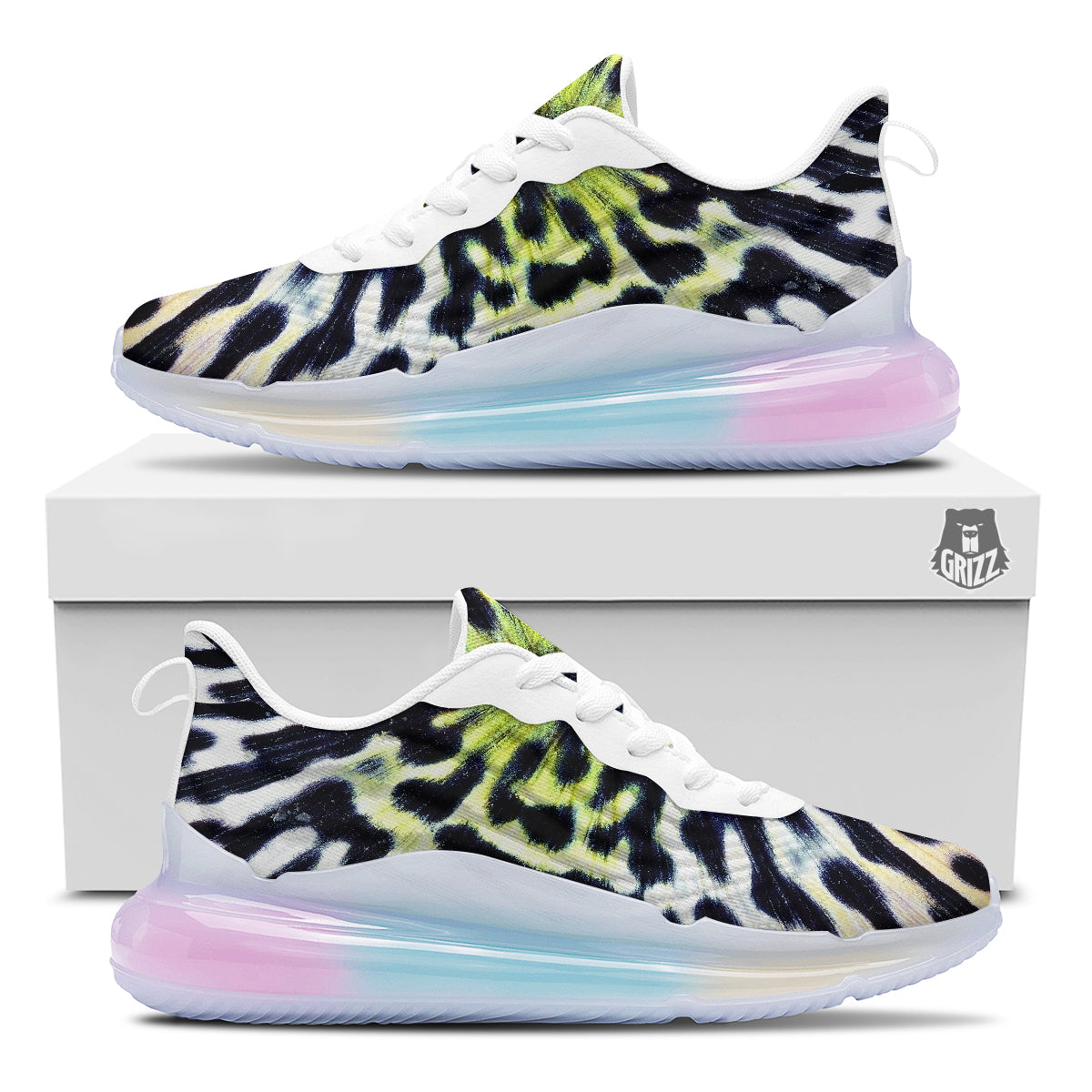 Butterfly Wing Skin Black White And Green Print Running Sneakers-grizzshop