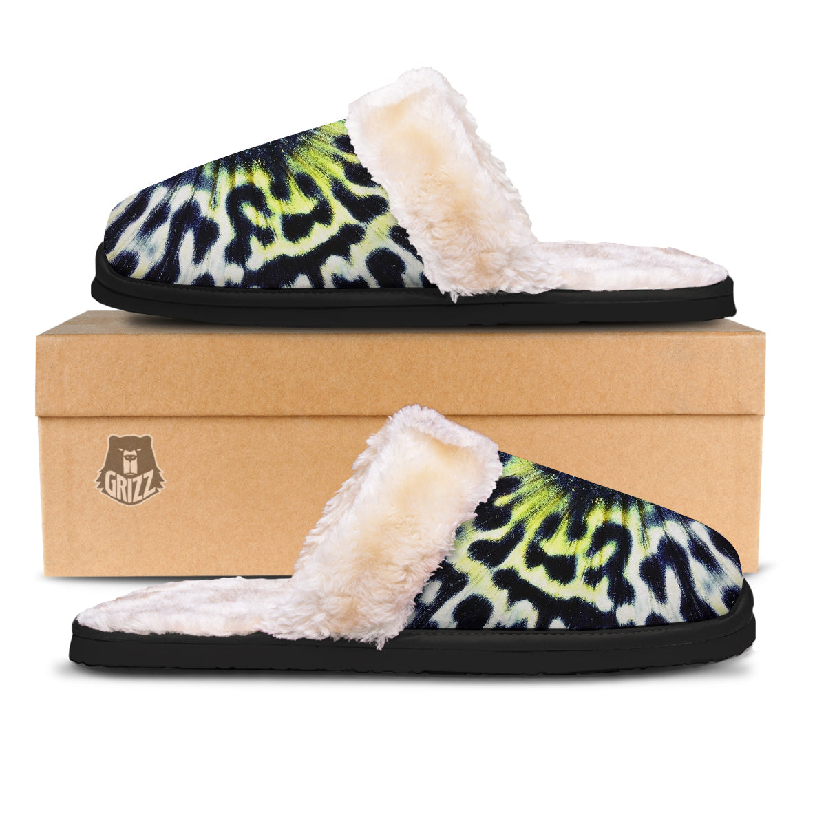 Butterfly Wing Skin Black White And Green Print Slippers-grizzshop