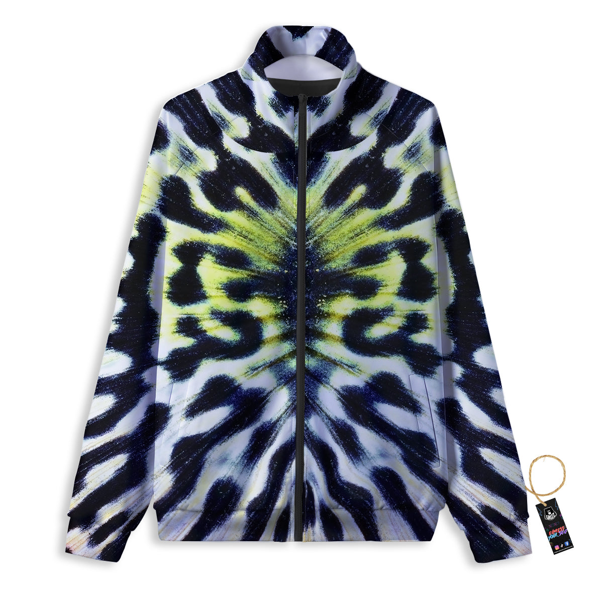 Butterfly Wing Skin Black White And Green Print Track Jacket-grizzshop